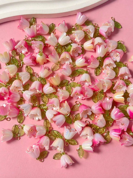 10 Pink Gradient Flower Beads