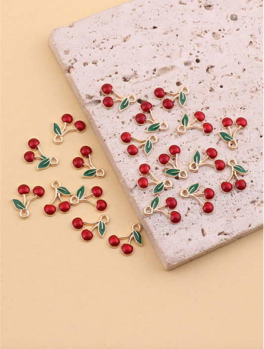 20 Enameled Cherry Charms